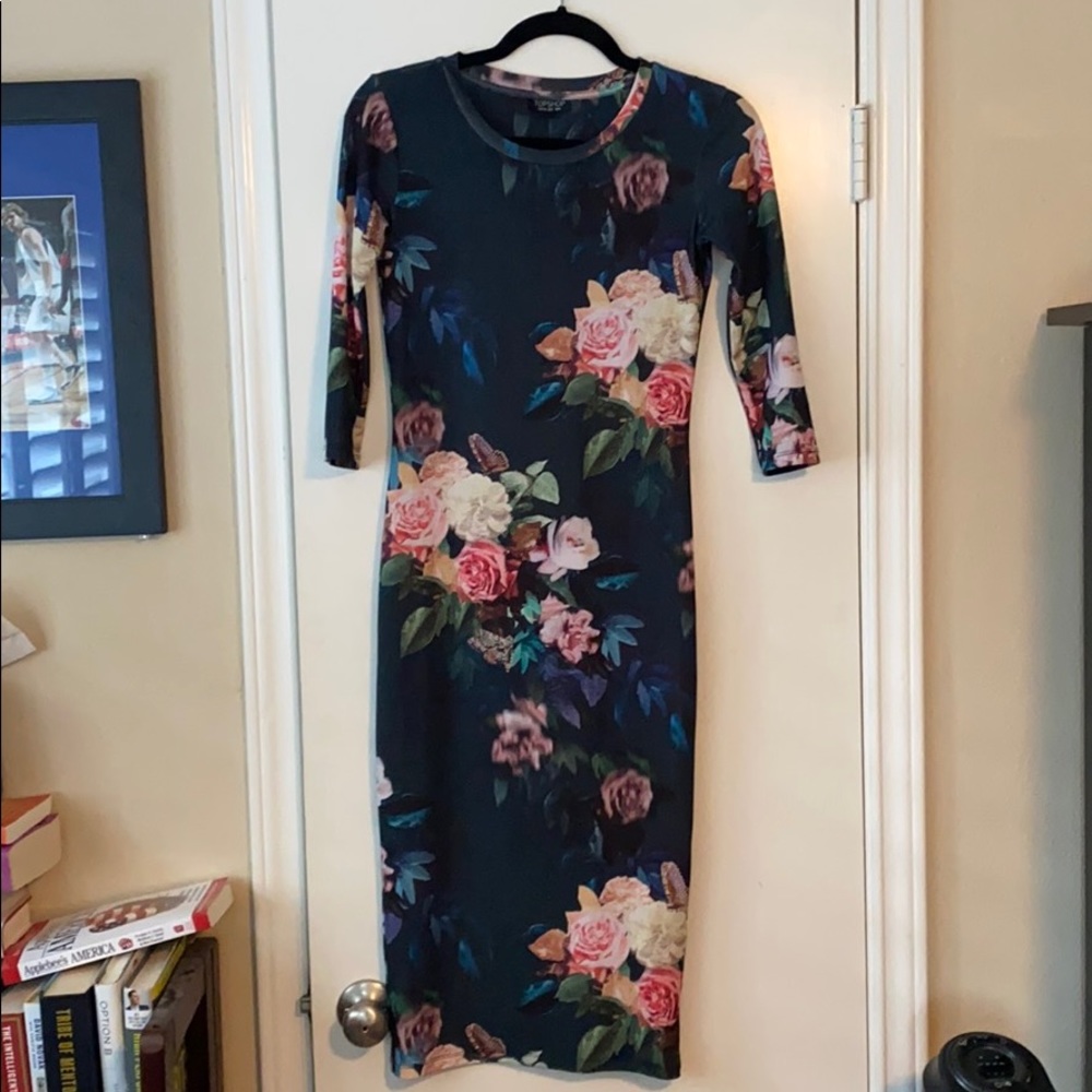 Topshop Floral Long Sleeve Dress